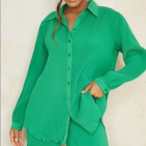 Bright Green Pleated Button Front Oversized Shirt